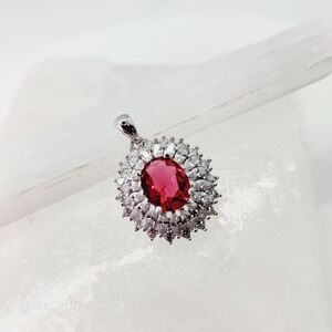 Genuine 3CT Ruby & White Topaz 925 Solid Sterling Silver Pendant Jewelry